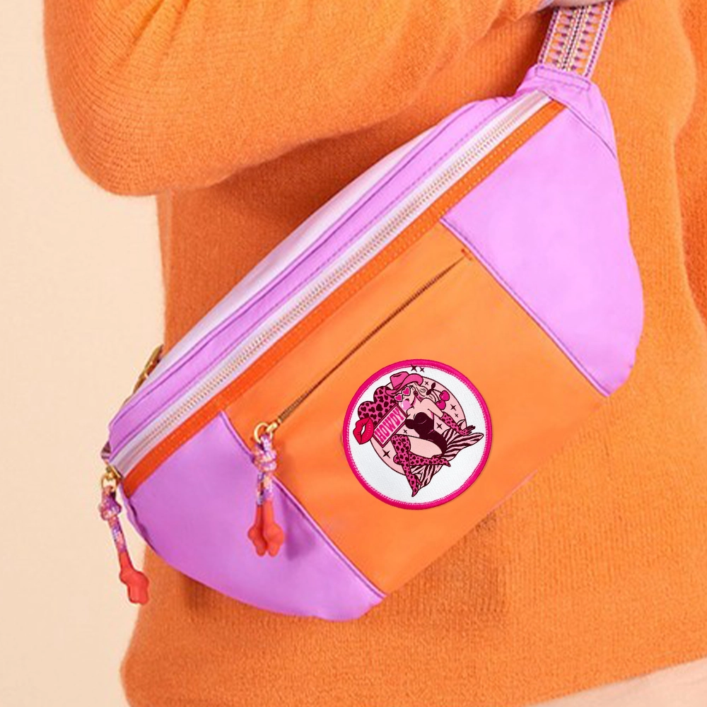 Embroidered + printed patches for belt bag