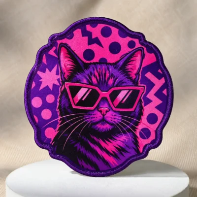 Neon cat printed patch