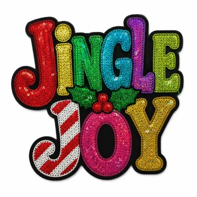 Christmas Jingle Joy rainbow lettering sequin patch