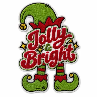 Christmas Jolly and Bright elf legs chenille patch