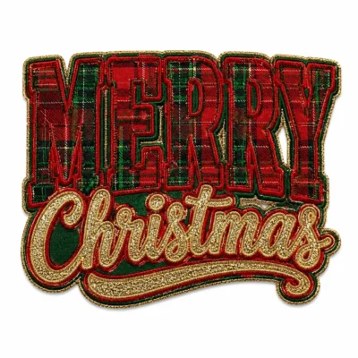 Christmas Merry Christmas red plaid chenille patch