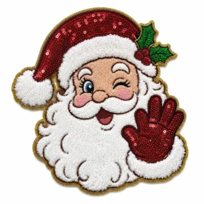Christmas waving Santa Claus red glove chenille patch