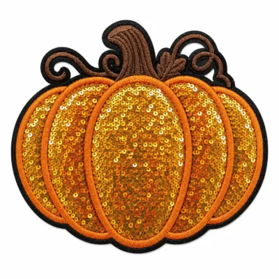 Halloween gold orange pumpkin sequin applique patch