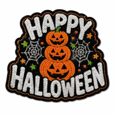 Halloween Happy Halloween pumpkin spider web chenille sequin patch