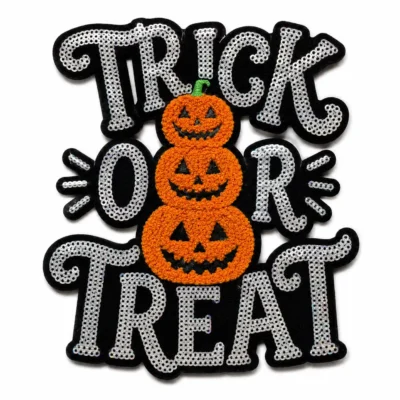Halloween Trick or Treat stacked jack o lantern sequin patch