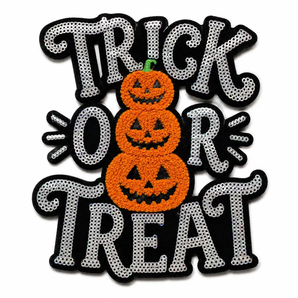 Halloween Trick or Treat stacked jack o lantern sequin patch