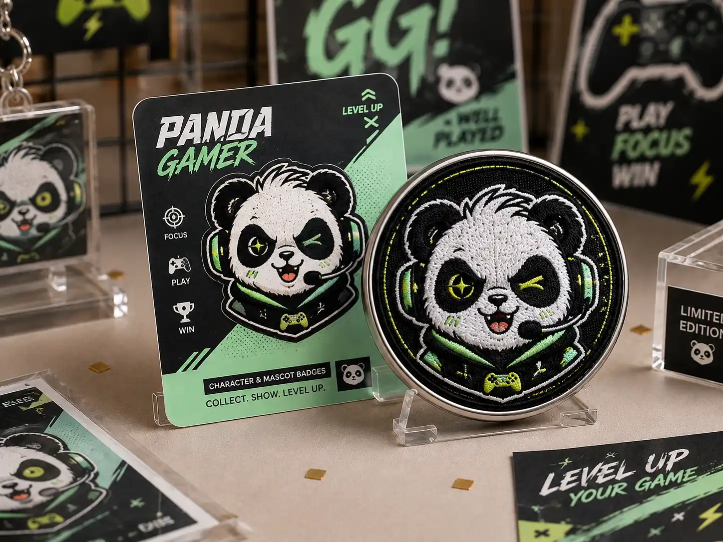 Character and mascot embroidery button badges