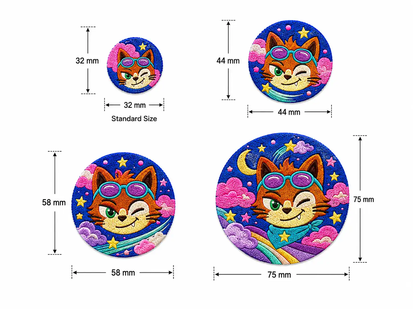 Custom embroidered badge size comparison