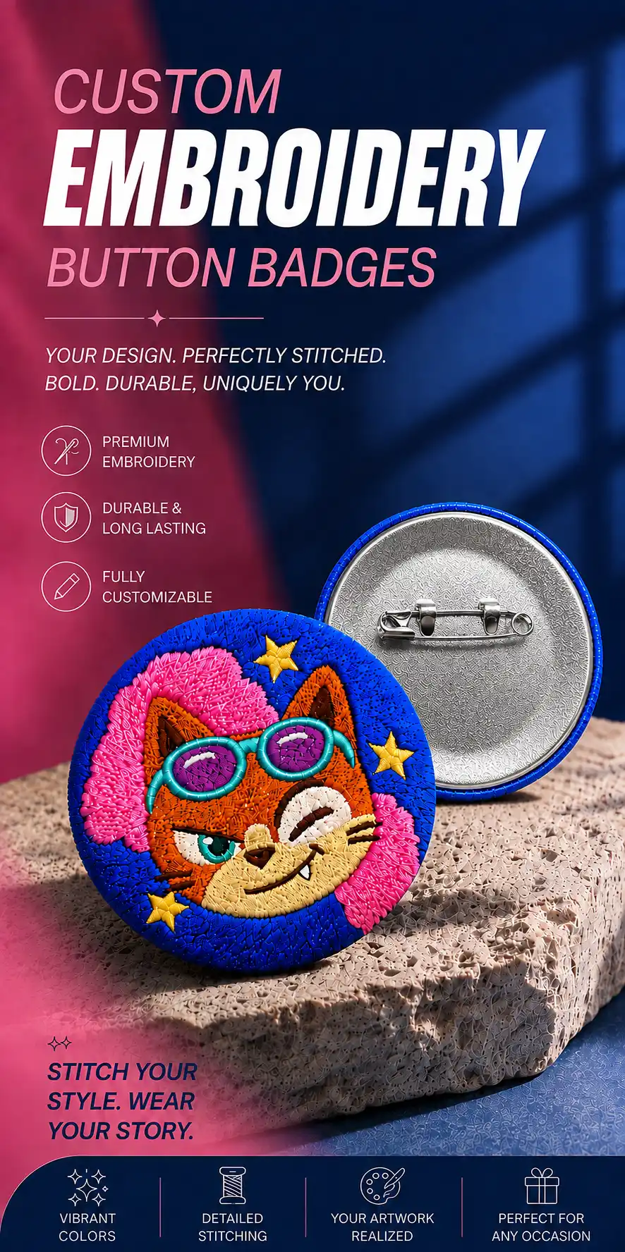 Custom Embroidery Button Badges