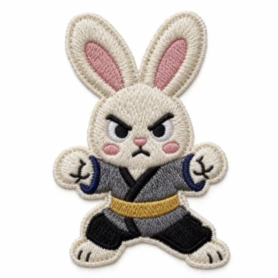 martial arts rabbit 3d embroidered patches