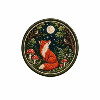 Fox moon embroidered patch
