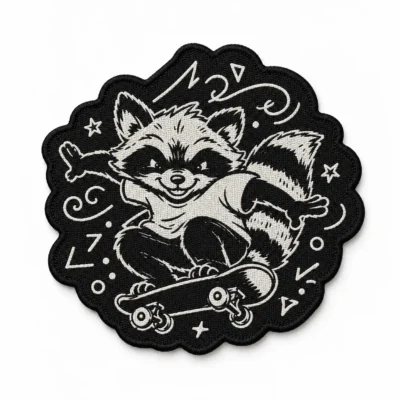Skateboard raccoon woven patch